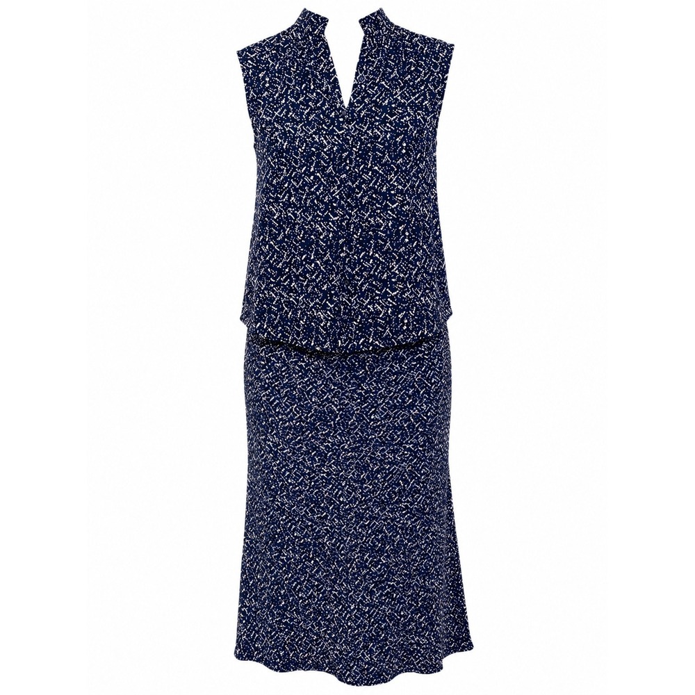 Vintage 90s Kathie Lee Collection 2 Piece Rayon Skirt Set Navy Print Women's 12